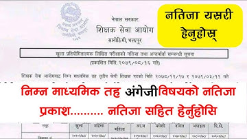 निम्न माध्यमिक तह, तृतीय श्रेणी, शिक्षक पदको अंगेजी विज्ञान विषयको लिखित परीक्षाको नतिजा