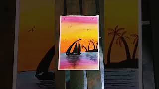 how to draw oil pastel sunset tree scenery