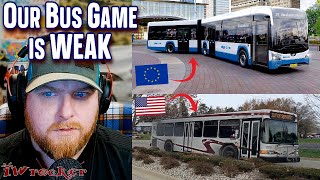 American Reacts to European Buses VS American Buses