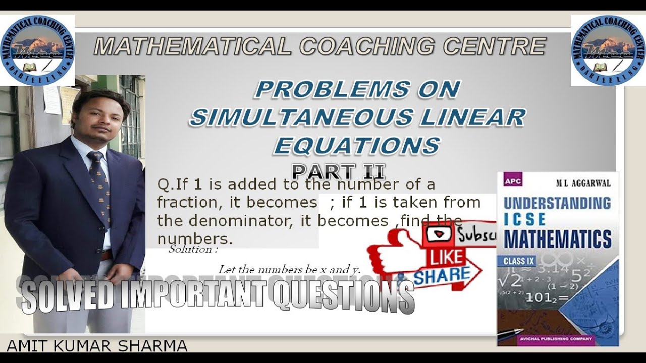 Problems On Simultaneous Linear Equations class 9 ICSE word Problems Problems On Simultaneous Linear Equations class 9 ICSE word Problems