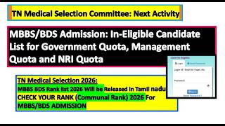 Tn Medical Selection 2026 Mbbsbds Ineligible List Of Candidate Provisional Rank List