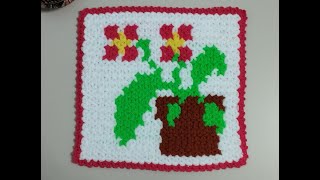 Saksıda Çiçek Desenli Oldukça Güzel Çeyizlik Kare Lif Modeli. En Güncel 2025 Kare Lif Örnekleri