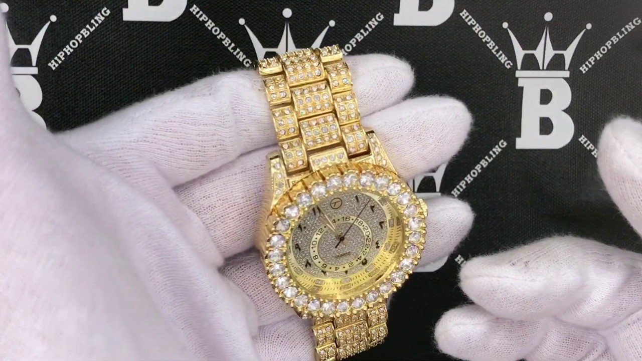 Gold Sky Big Rocks Iced Out Bling Bling Hip Hop Watch | WAT8719G
