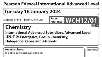 IAL Chemistry U2 January 2024 Question Paper solution Edexcel WCH12/01 (Chemistry Unit 2)