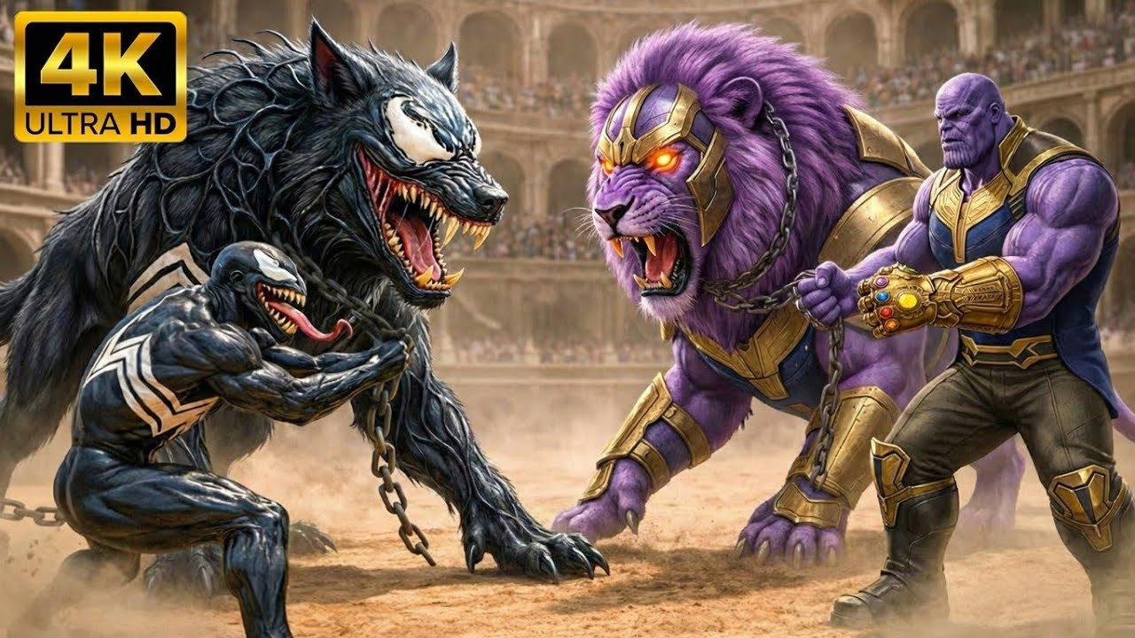 ⚔️ Legendary Thanos Lion 🦁 🦁 🆚 Beast Venom Wolf 🐺 🐺| Arena Clash Animal Fight | Who Will Win?