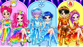 Huntrix &amp; Saja Boys: Rainbow vs Fire vs Ice Couples Contest Fashion Battle! |DIY Fashion Paper Dolls