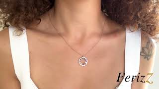 Ferizz Renkli Zirkon Taşlı Yuvarlak Kelebek Motifli Gümüş Kolye Gk-281