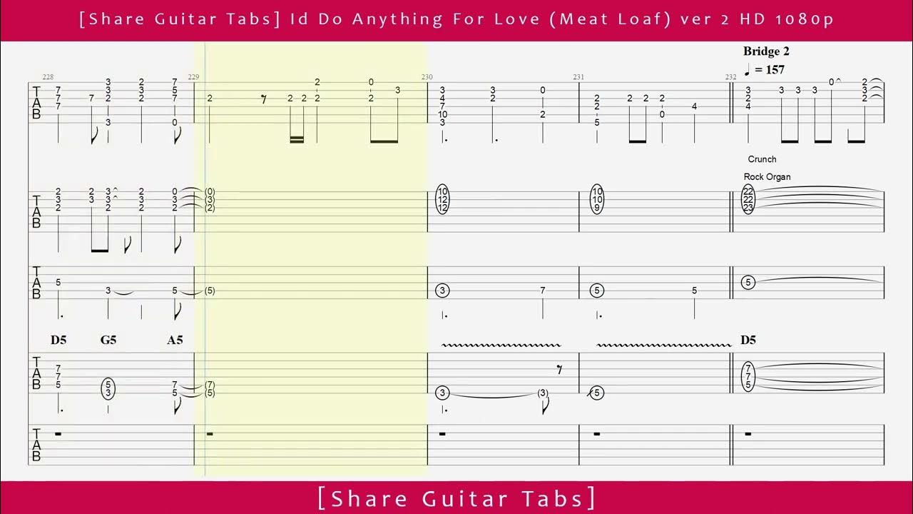 [Share Guitar Tabs] Id Do Anything For Love (Meat Loaf) ver 2 HD 1080p