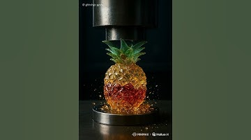 A hyper-realistic, vertical slow-motion video showing a translucent glass pineapple