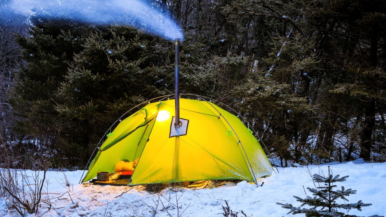 Hot Tent Camping In Snow And Rain YouTube