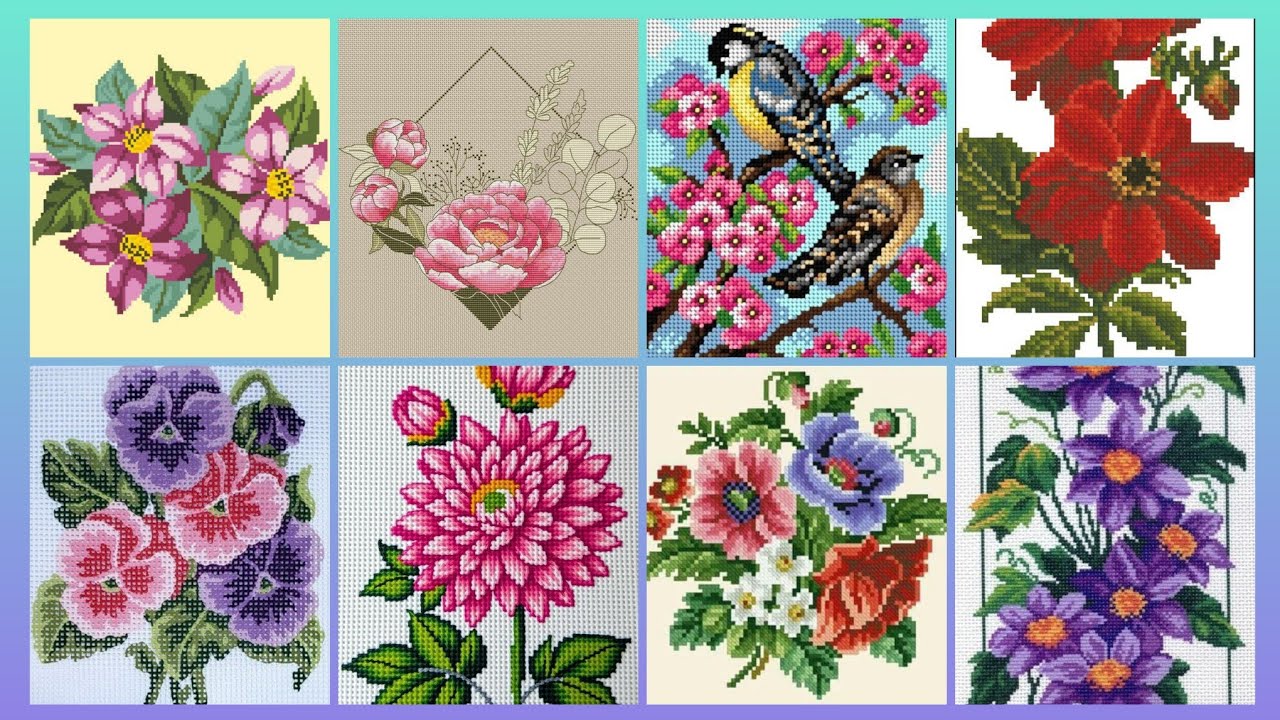 Вышивка крестом с цветочным узором. Ручная вышивка плотным хлопком / Красивая ручная вышивка крес...