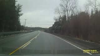 20160425 Around Lake Huron Part 4: Light snowfall on Highway 17 near Spanish, ON