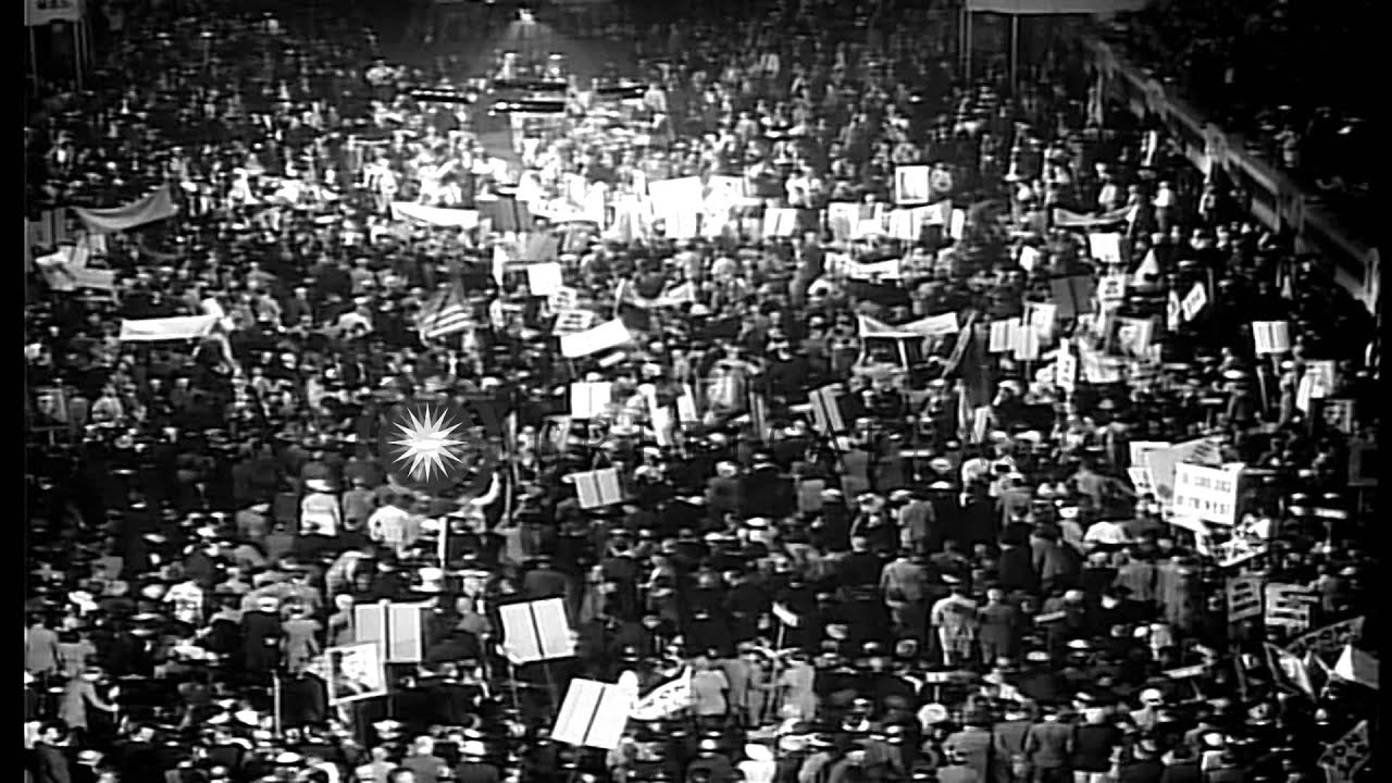 Cheering and excited supporters of the Presidential nominee Alf Landon at the Rep...HD Stock Footage