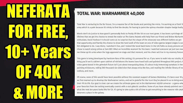 NEWS - Neferata For FREE, Vampire Rework, 10+, Years of 40K & More - The Future of Total War