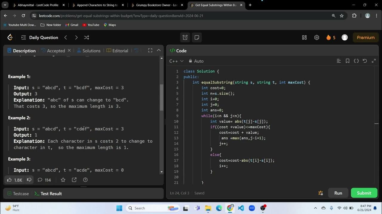 1208. Get Equal Substrings Within Budget || LeetCode - YouTube
