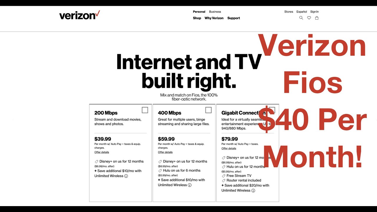 Verizon Fios - $40 Per Month Home Internet