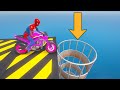 SPIDERMAN & MOTORCYCLES Jump Inside Big Pipe Obstacle Challenge with Superheroes - GTA 5