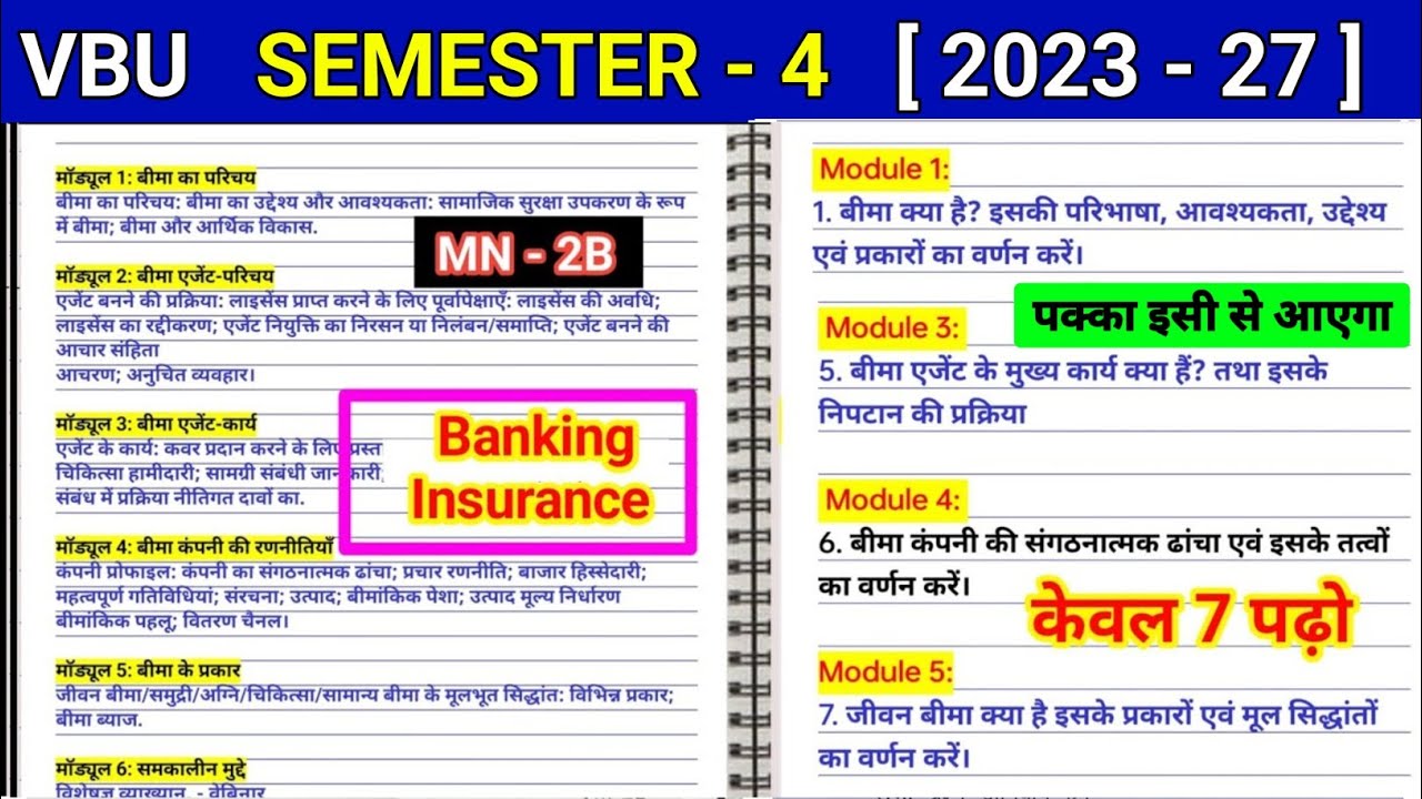 Sem 4 mn 2b banking and insurance important questions l mn 2 Bima ka Parichay Bima ka uddesh