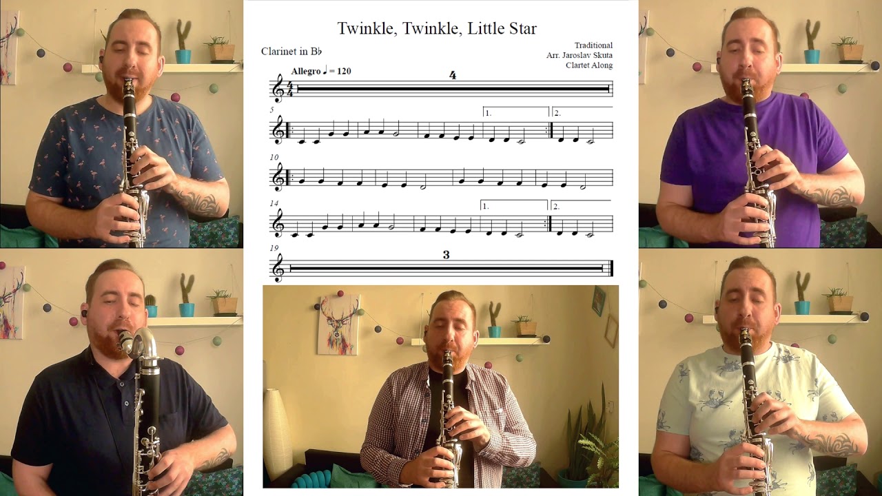 Twinkle, Twinkle, Little Star | CLARTET ALONG | clarinet solo and clarinet quartet with sheet music