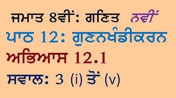 8th Math Chapter 12 Factorization Exercise 12.1 Questions 3 (i) to (v) Panjabi Medium