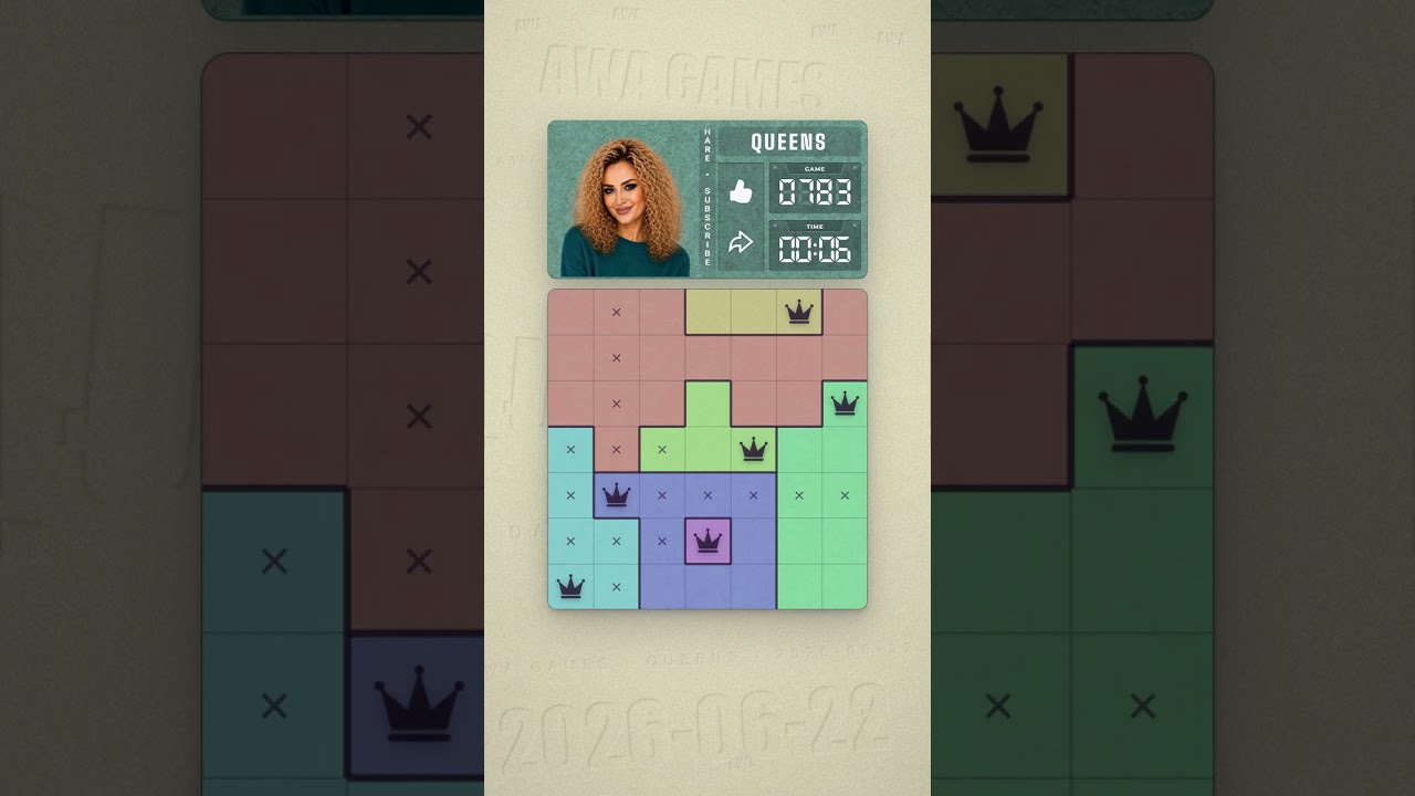 LinkedIn Queens #783 solved board for June 22, 2026, 7x7 grid