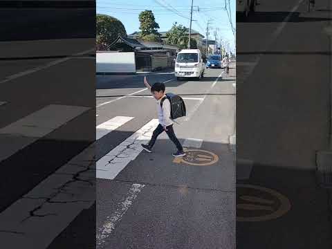 طفل ياباني يقطع الطريق