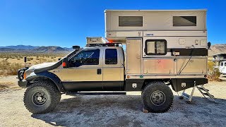 Jon Burtt's F250 MONSTER 4x4 Flat Bed Truck Camper on 40's  Exterior WALK THROUGH