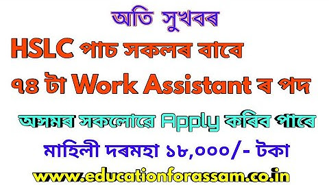 Latest Government Job Recruitment of Work Assistant 74 Post (PwD Only) - Education For Assam