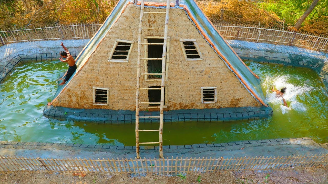 Update Swimming Pool Around Water Slide House - YouTube