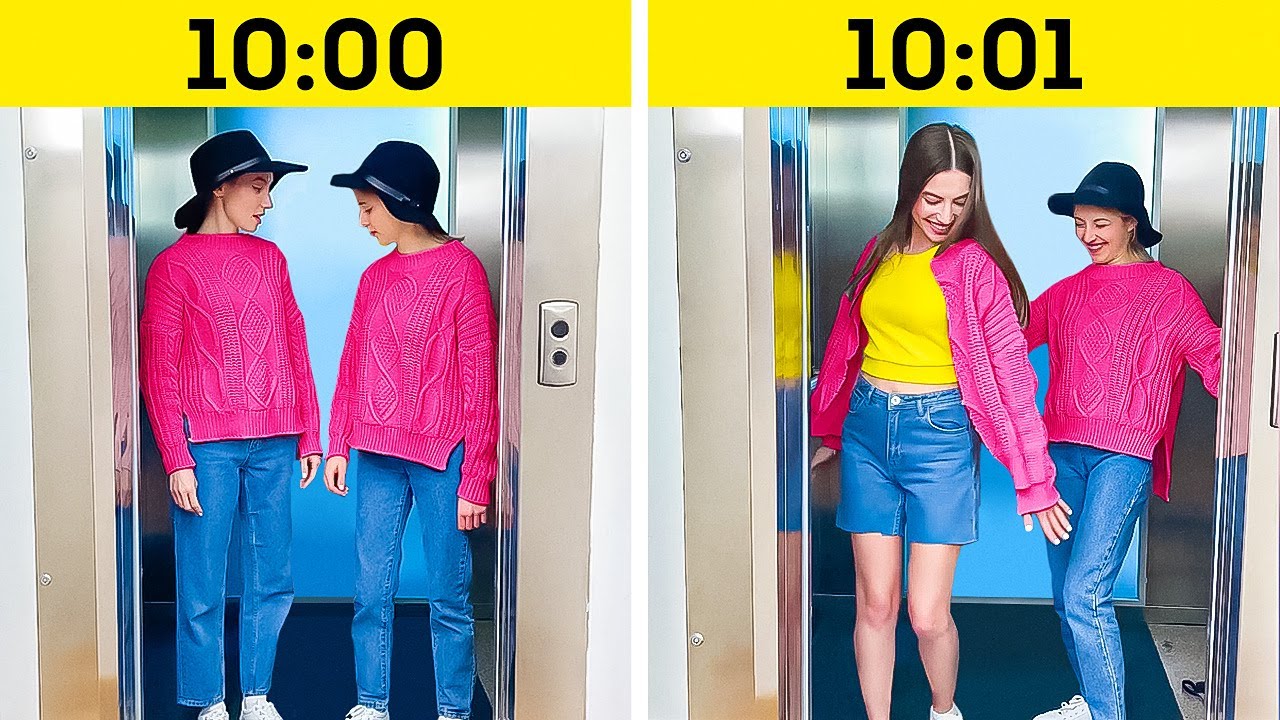 Two Girls Cut Their Dresses In The Elevator || How to make new clothes in one cut ✂️