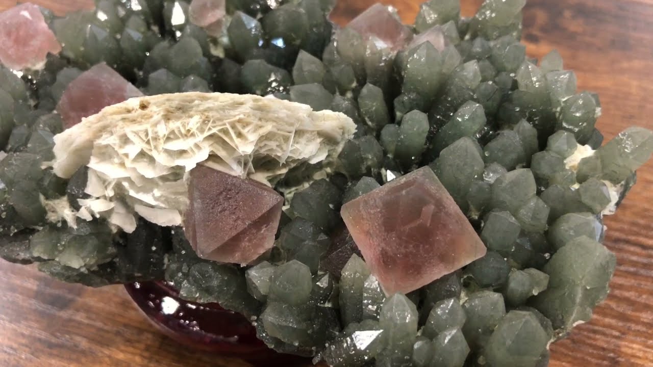 6.5" Hedenbergite Quartz With Pink, Fluorite Octohedrals - Mongolia - Specimen 