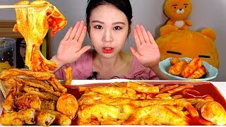 [Eng Sub] Cheesy Tteokbokki, Deep-fried Fish Cake Strips & Squid Strips Mukbang Eating Sound