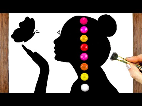 Girl With Butterfly Double Exposure Acrylic Painting Tutorial|Easy Masking Tape Satisfying ASMR #87