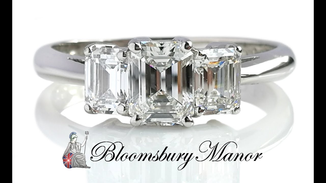 tiffany 3 stone emerald cut diamond ring