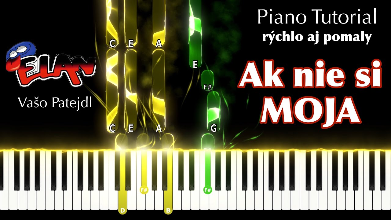 Ak nie si MOJA - Vašo Patejdl & Elán na klavíri rýchlo aj pomaly + noty, midi a mp3 / Piano Tutorial