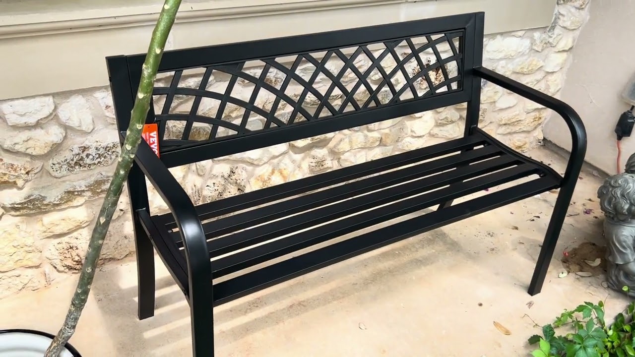 Overview of this Steel Outdoor Park Bench by VEVOR
