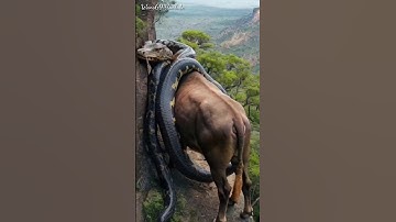 Python wrapped around a bull on the edge of a cliff #youtubeshorts