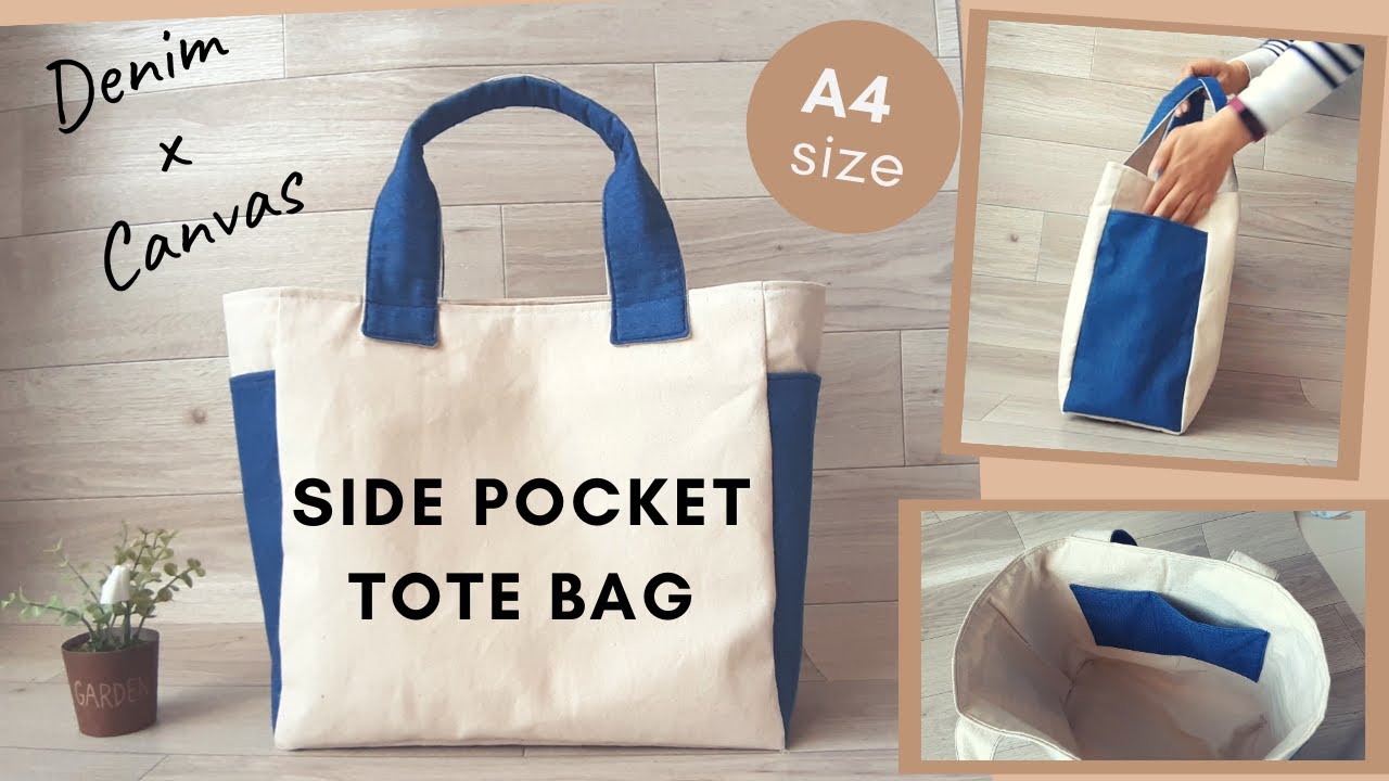 How to make 2WAY tote bag with side pockets / Synthetic leather 