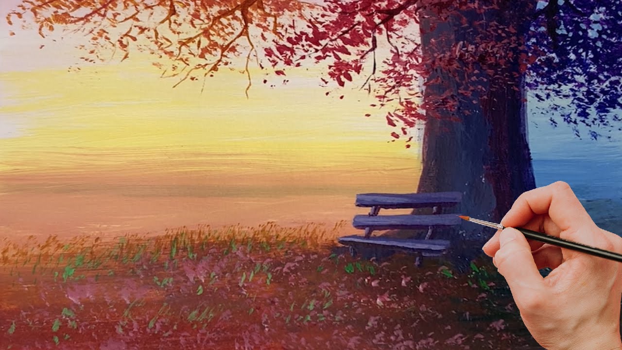 Acrylic Landscape Painting Tutorial | Day And Night Tree Landscape ...