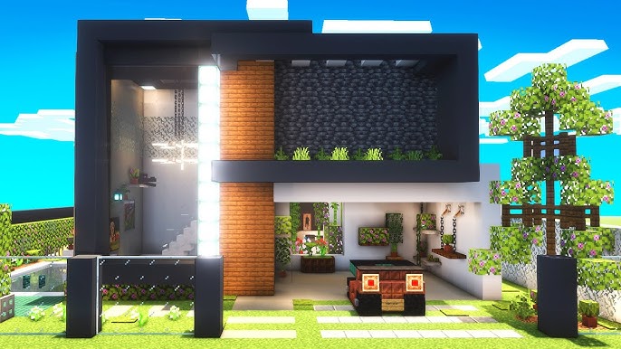 Casa moderna de quartzo e madeira no Minecraft #minecraftdicas