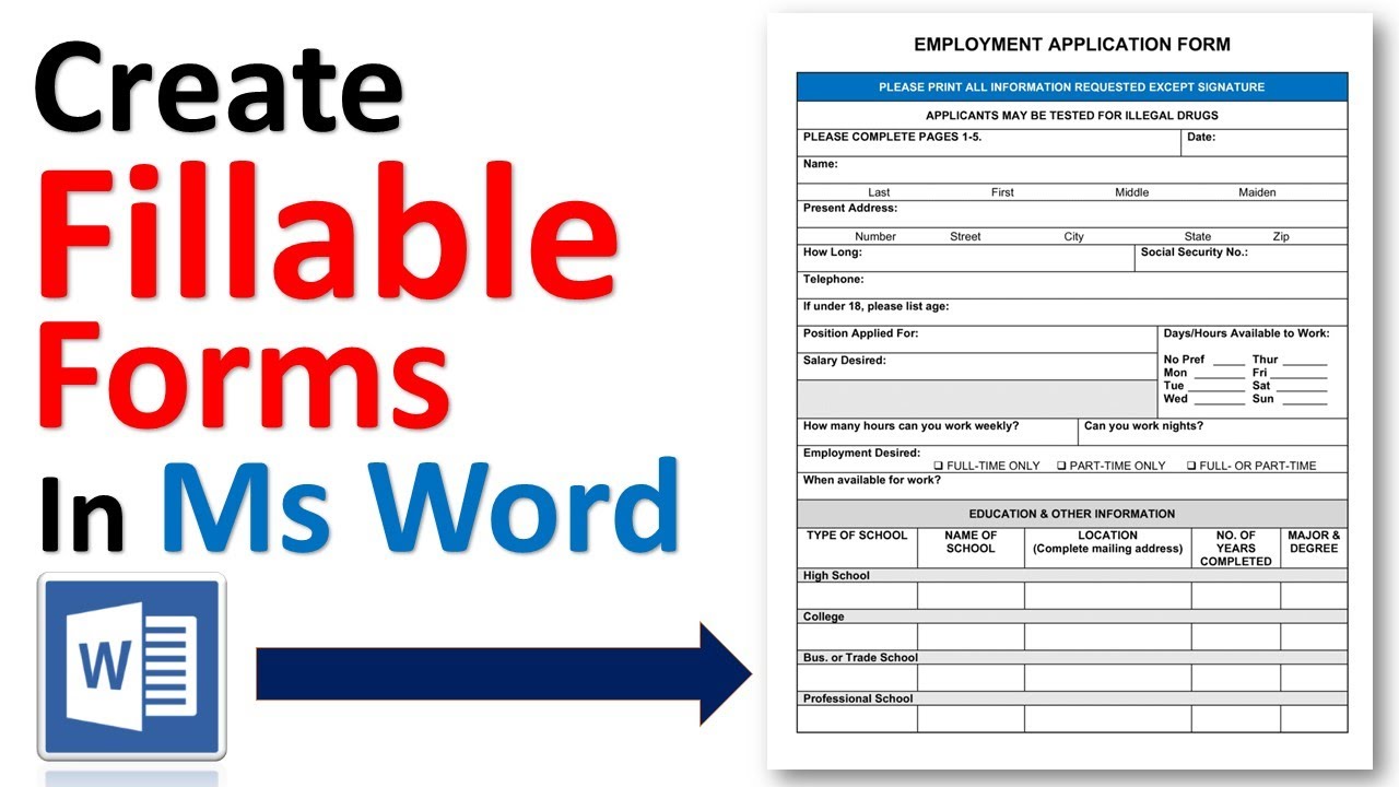 How to Create fillable form in Ms Word YouTube