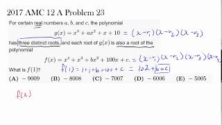 2017 Amc 12 A Problem 23 Polynomial, Zeros