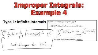In this video i go over another example on improper integrals and time
solve for the values of p integral 1/x^p from x = 1 to approaches
infini...