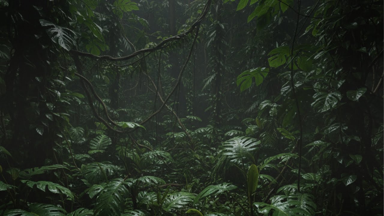 Dense Forest Rainfall at Night — 10 Hours for Sleep