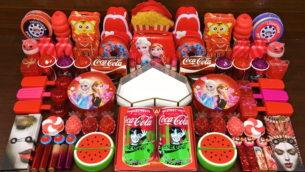 RED COCA COLA vs FROZEN ! Mixing Random Things into GLOSSY Slime ! Satisfying Slime Video 
