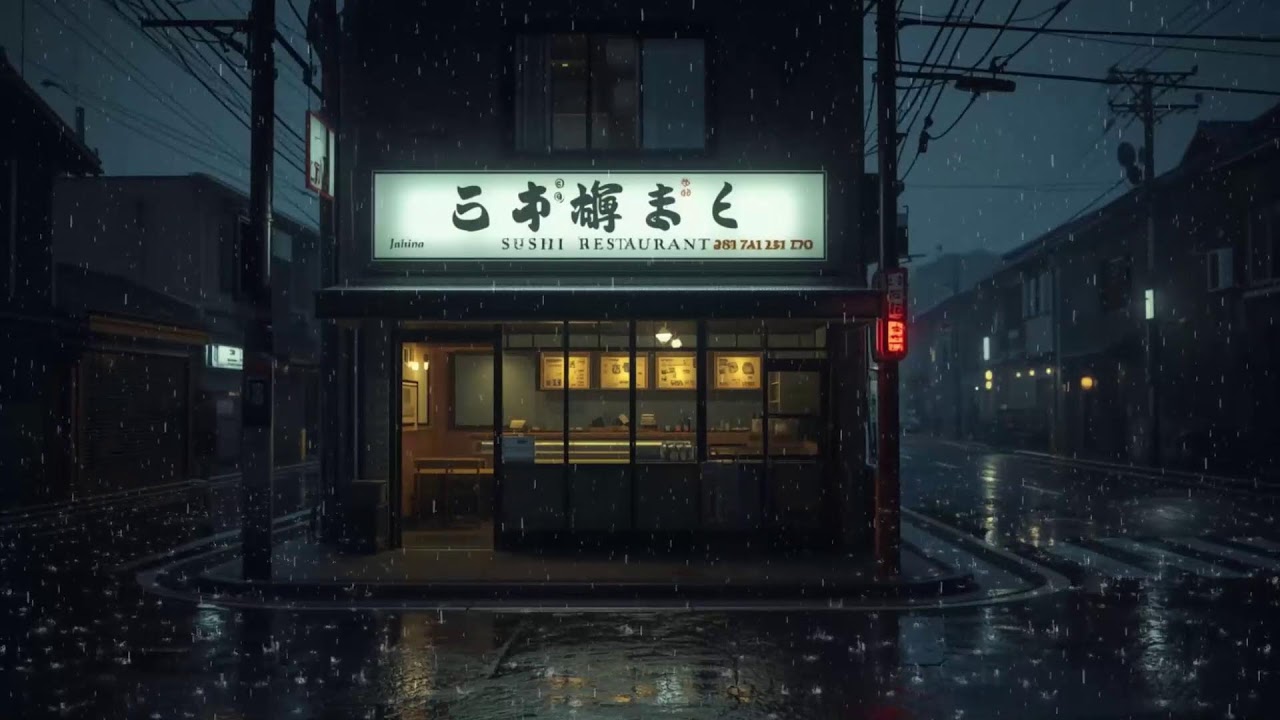 Quiet Sushi Restaurant in the Rain 🌧️ Japanese Street Night Lofi | Cozy & Peaceful