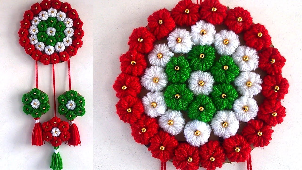 Diy Easy Woolen Door Hanging ऊन क त रण Wool Ki Door Hanging Wall Hang Wall Hanging Designs Wool Wall Hanging Door Hanging Decorations
