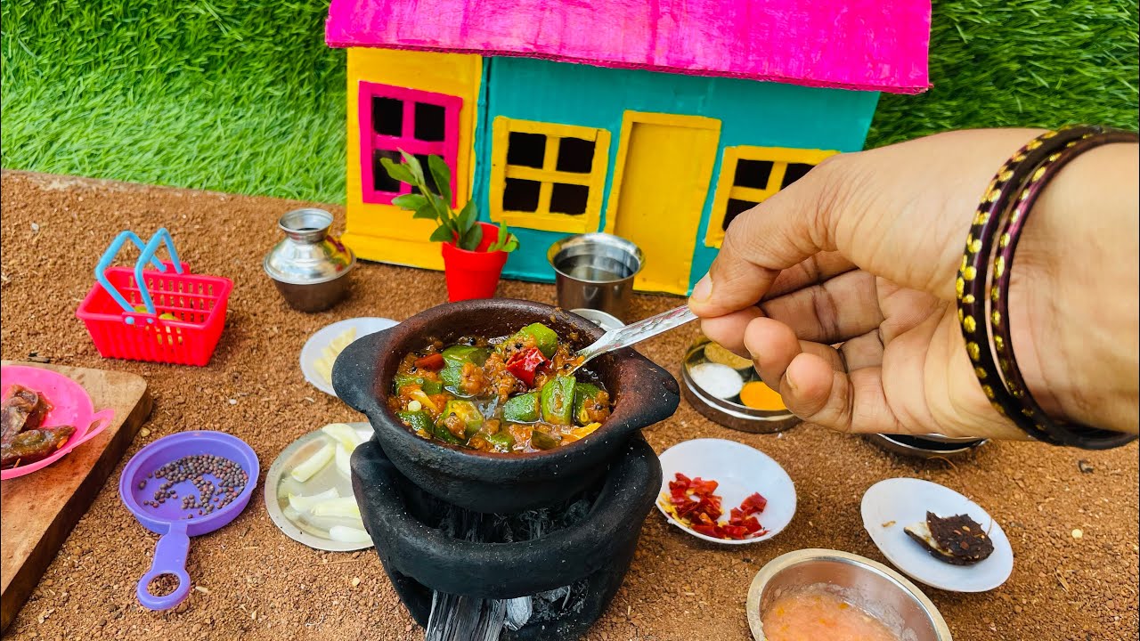 Miniature Bhindi Masala | Miniature Cooking | MK MINI KITCHEN