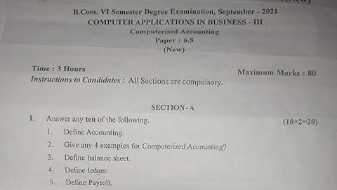 Computer Applications In Business-3 B.com 6th Semester Question Paper Year 2021 Bijapur University