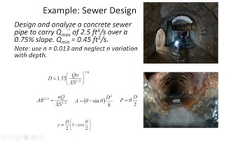 Sewer Design: required pipe diameter and partly full hydraulics - CE 331 Class 39 (20 April 2022)